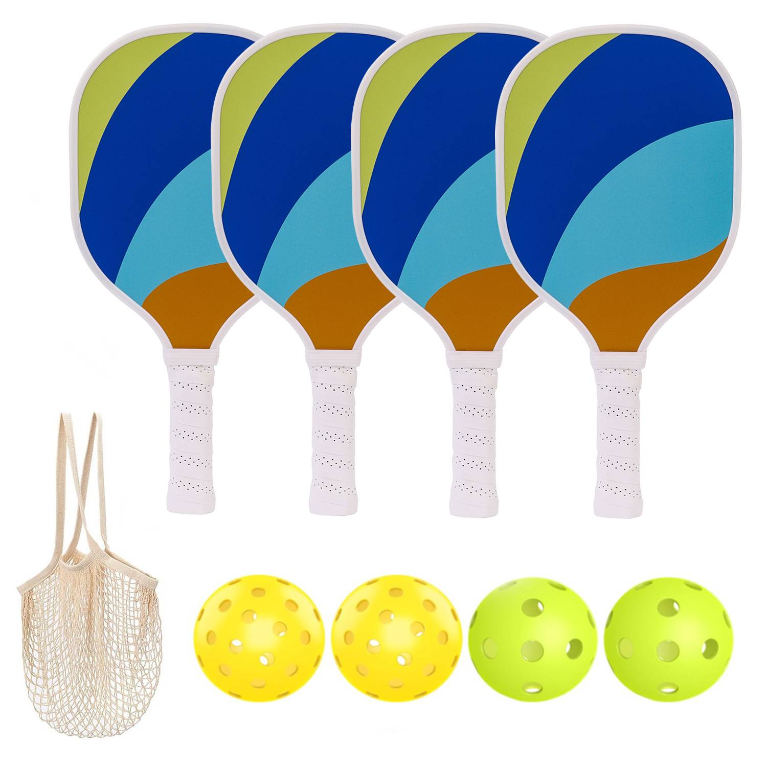 [Nine -layer poplars of poplar worm racket] 4 rackets (border)+4 ball+1 net pocket [Model 7008]